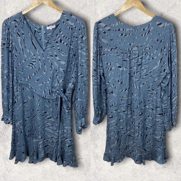 Parker Silk Long Sleeve Ruffle Mini Dress Size 18 Arctic Tiger Print Summer Boho - Picture 3 of 15